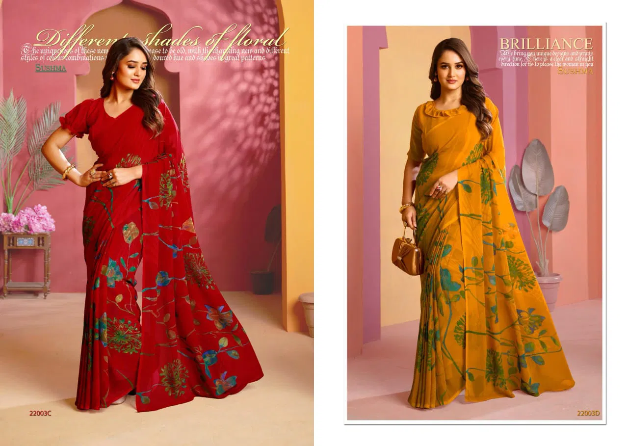 Finest Florals By Sushma Printed Weightless Fabric Sarees Wholesale Clothing Distributors In India